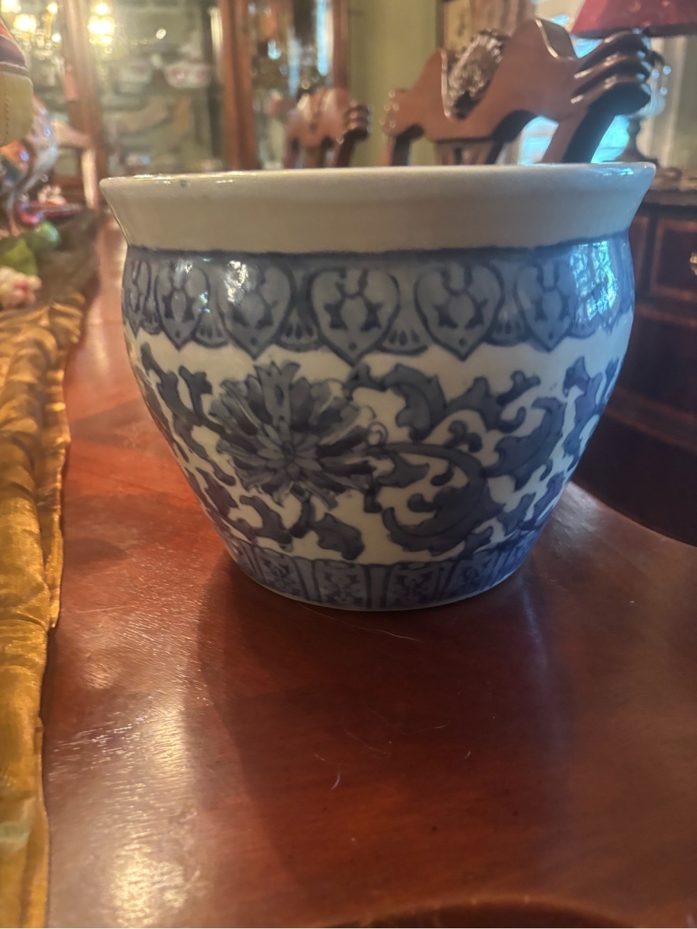 Blue and White Floral Ceramic Planter Pot